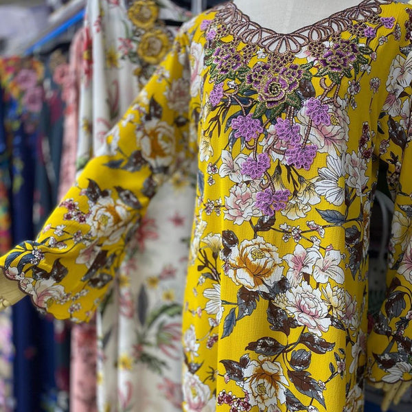 Yellow Floral Embroidered Dress