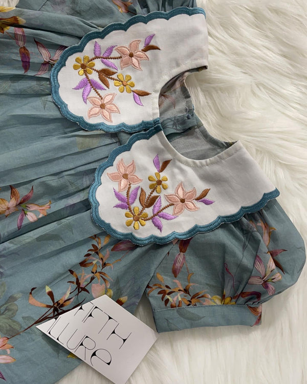 Blue Floral Embroidered Baby Dress
