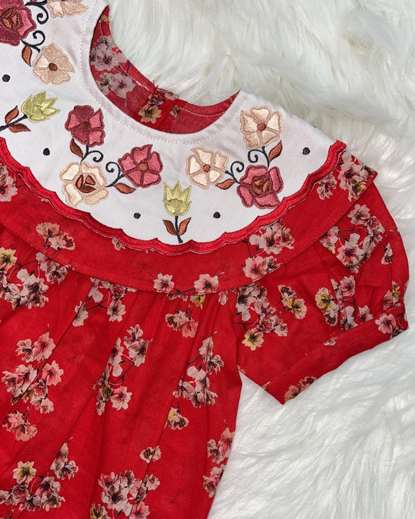 Red Floral Embroidered Baby Dress