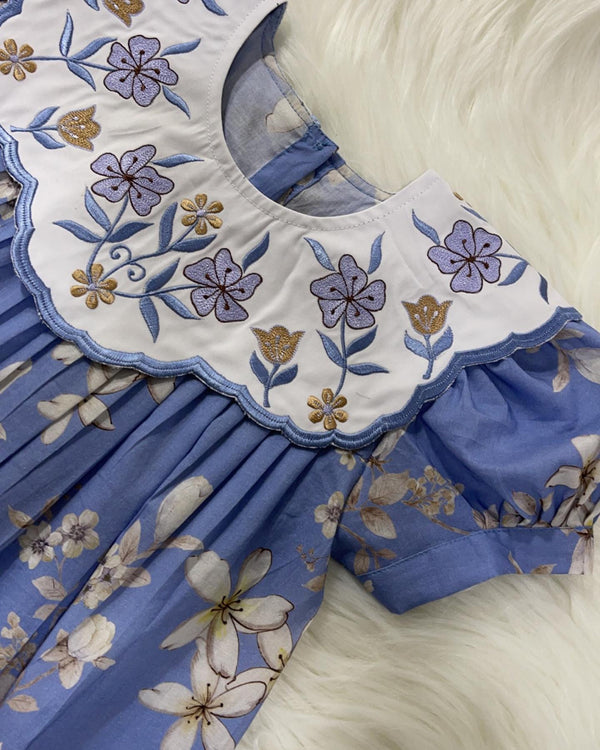Light Blue Floral Embroidered Baby Dress