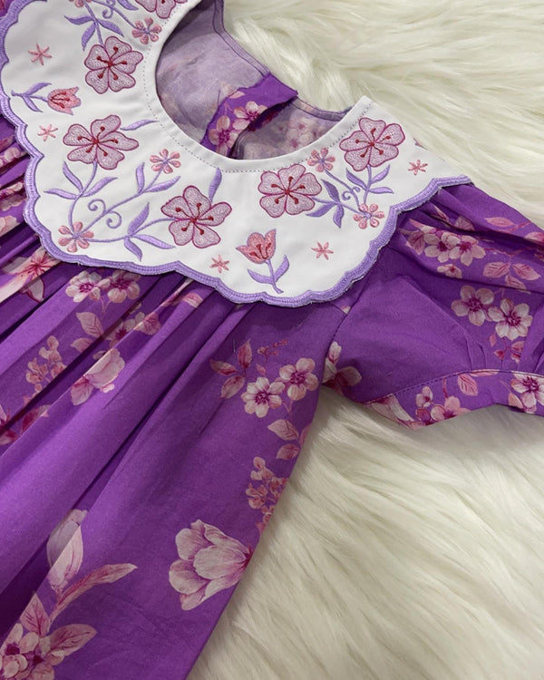 Purple Floral Embroidered Baby Dress