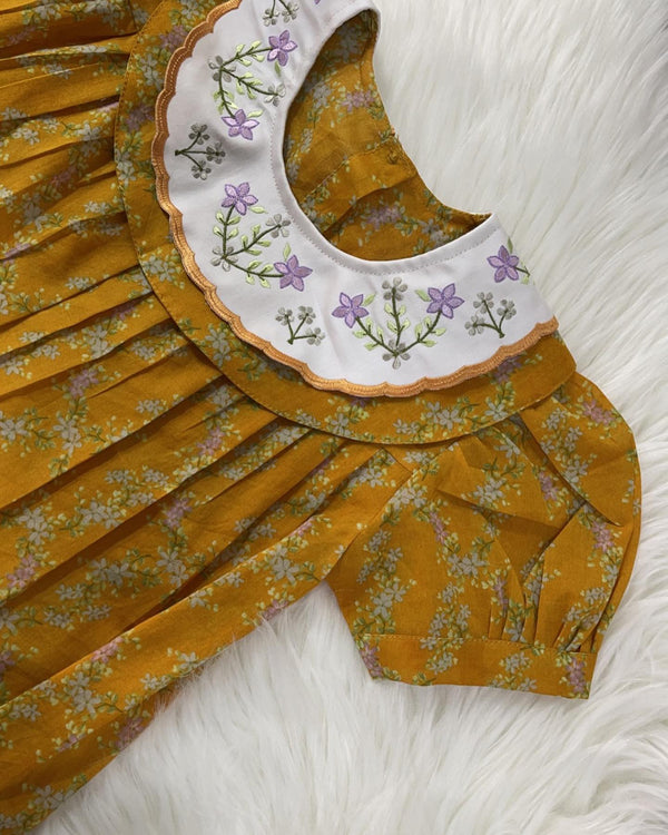 Mustard Yellow Floral Embroidered Baby Dress