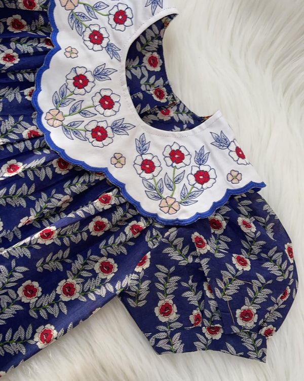 Navy Blue Floral Embroidered Baby Dress